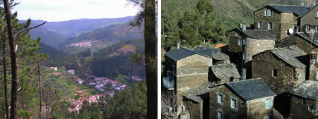 Benfeita (foreground), Pardieiros (middle distance) and Monte Frio (distance), plus schist houses in Piodao