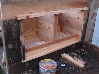 Chicken shed nesting boxes
