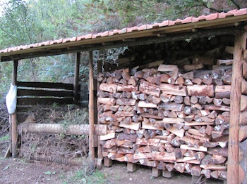 Compost bin and log store with its new roof