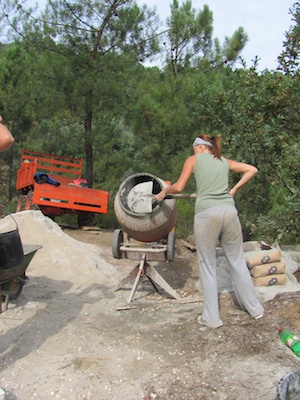 Ema mixing cement for the log store floor
